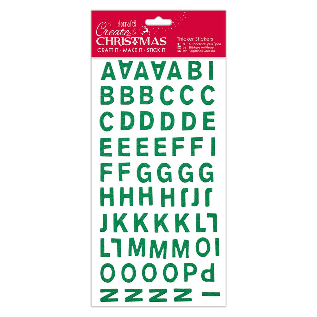 Create Christmas Thicker Stickers - Alphabet Green Glitter