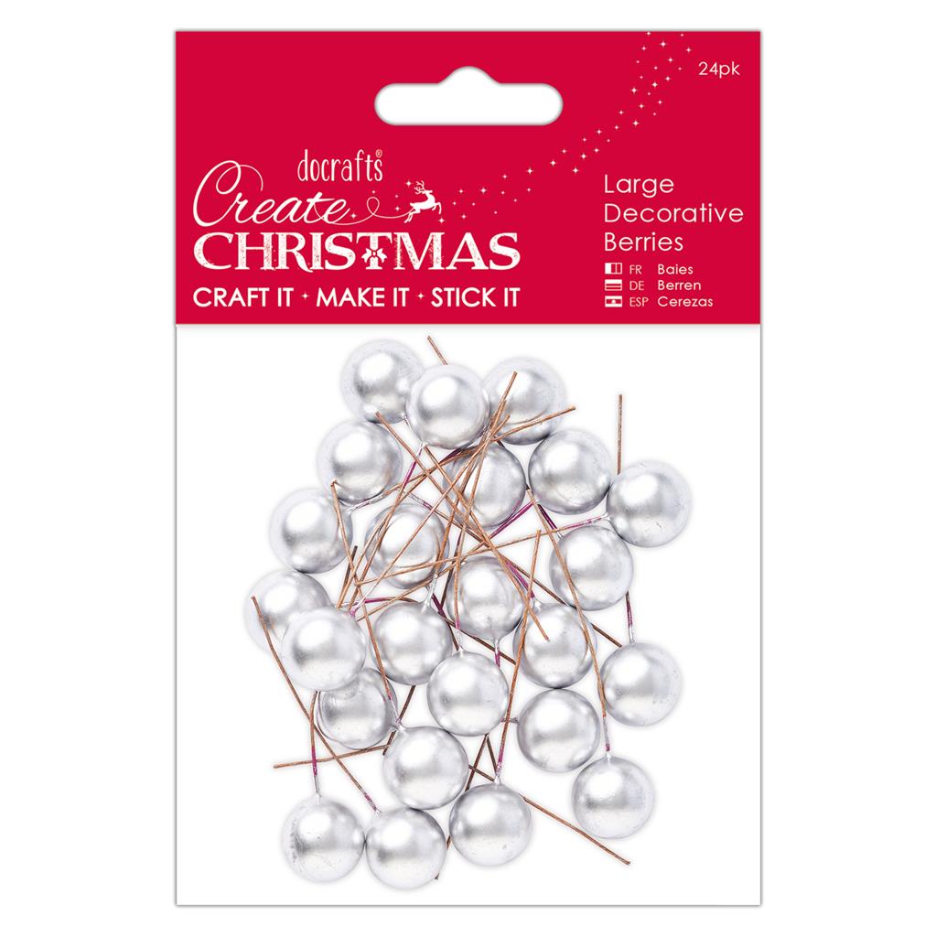 Create Christmas Large Decorative Berries - Silver (24pk)