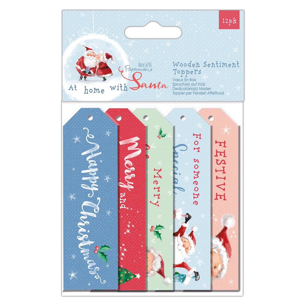 Papermania Wooden Sentiment Toppers - At Home with Santa (12pk)