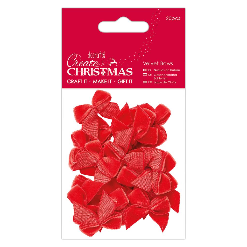 Create Christmas Red Velvet Bows 20pk