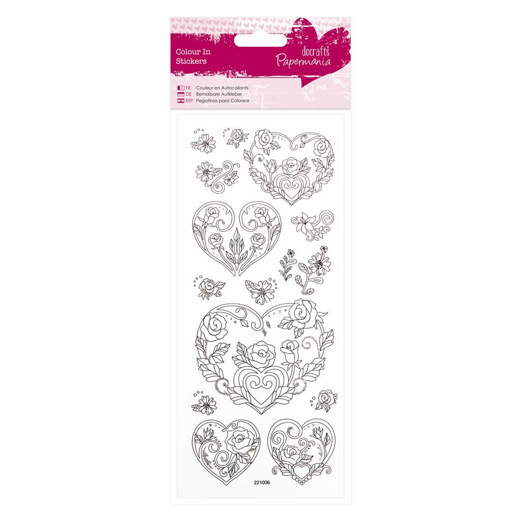 Papermania Colour In Glitter Stickers - Rose Heart