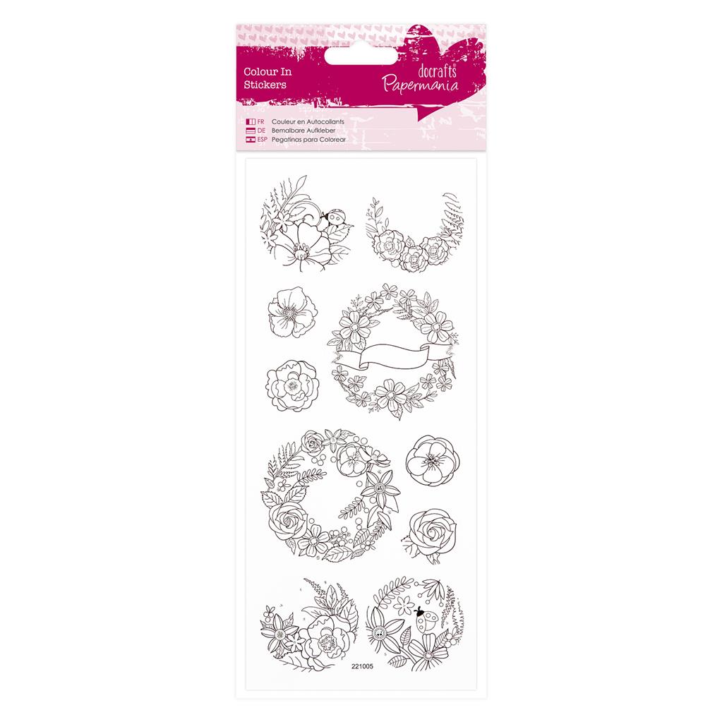Papermania Colour In Glitter Stickers - Floral Wreaths