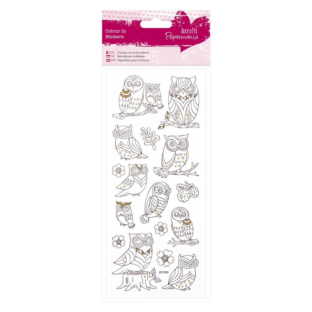Papermania Colour In Glitter Stickers - Owls