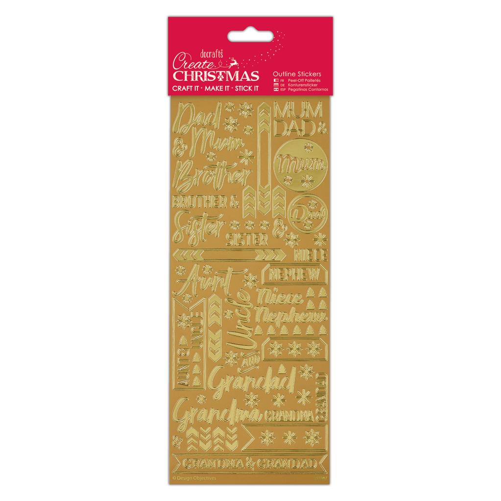 Create Christmas Outline Stickers - Contemporary Xmas Relations Gold