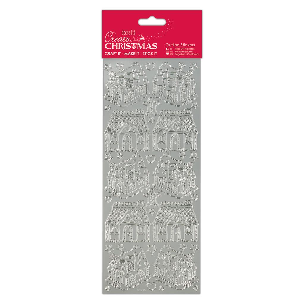 Create Christmas Outline Stickers - Gingerbread Houses Silver