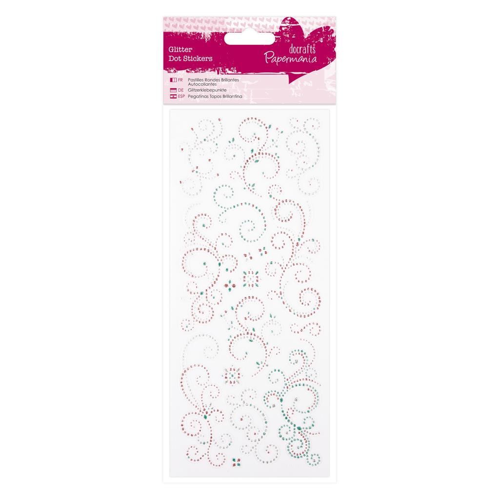 Papermania Glitter Dot Stickers - Flourishes Teal & Pink