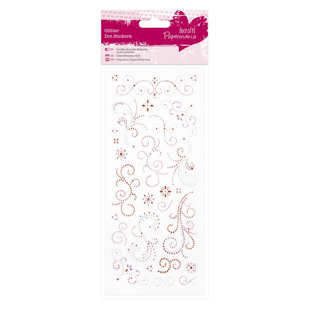 Papermania Glitter Dot Stickers - Flourishes Orange & Pink
