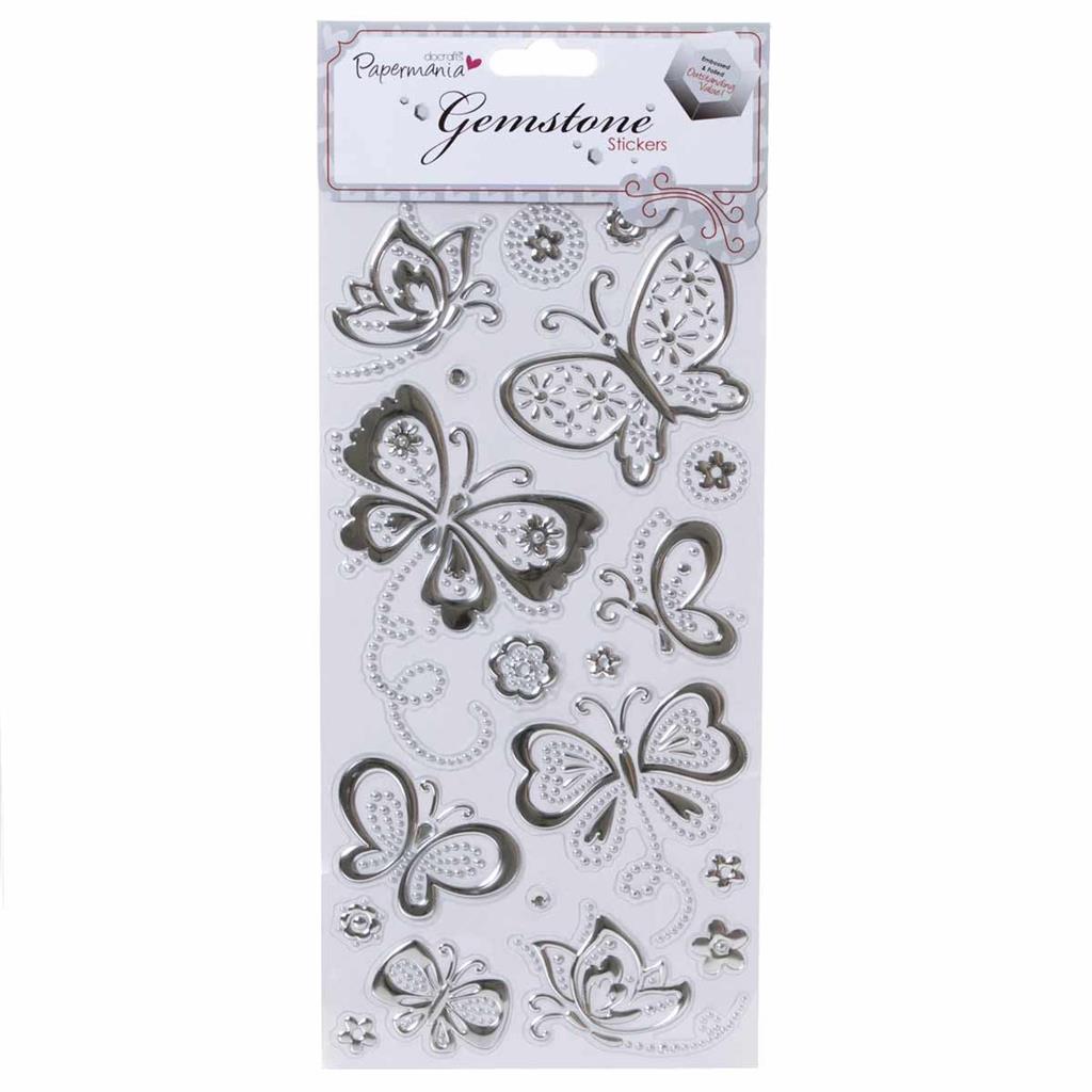 Papermania Gemstone Stickers - Butterflies Silver