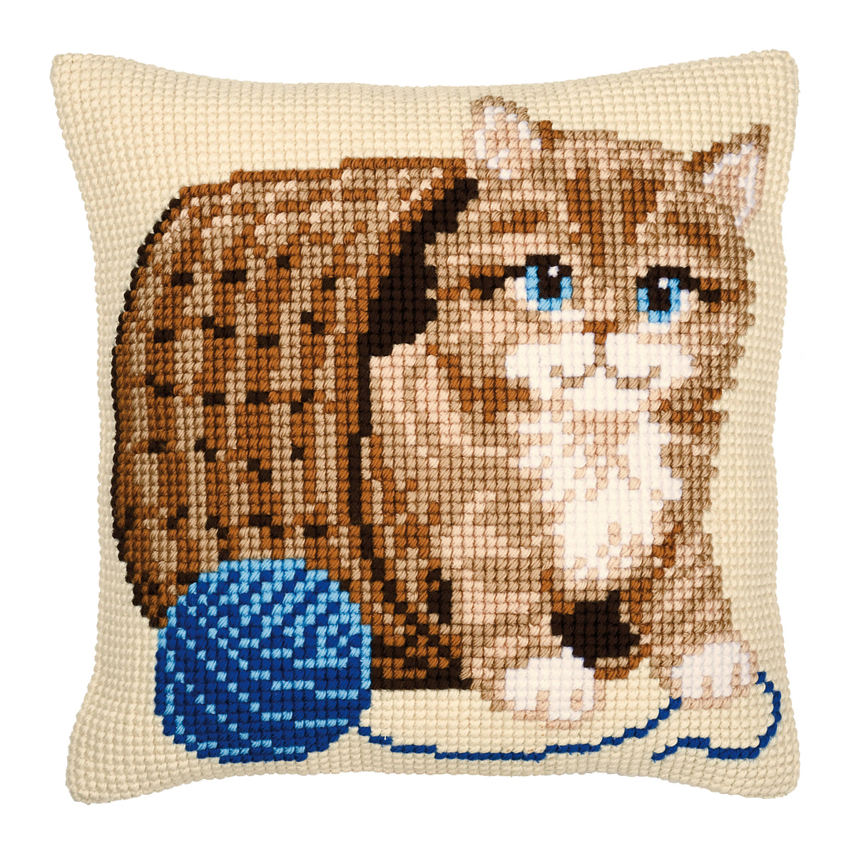 Vervaco Cross Stitch Kit 40cm Cushion Cover - Kitten and Wool