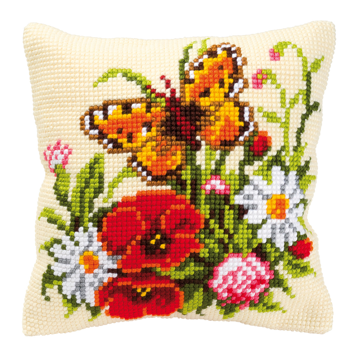 Vervaco Cross Stitch Kit 40cm Cushion Cover - Butterfly with Flowers