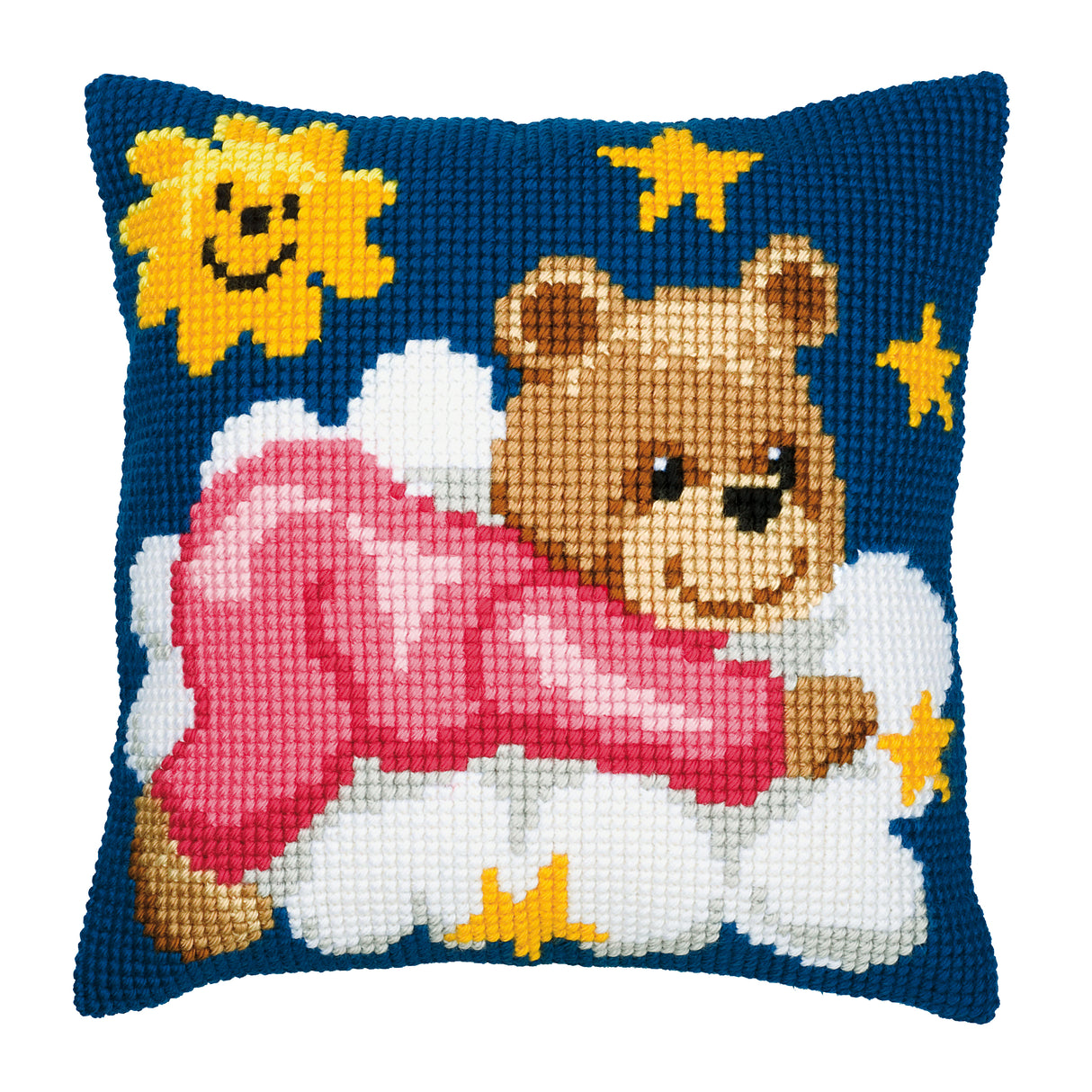 Vervaco Cross Stitch Kit 40cm Cushion Cover - Pink Teddy