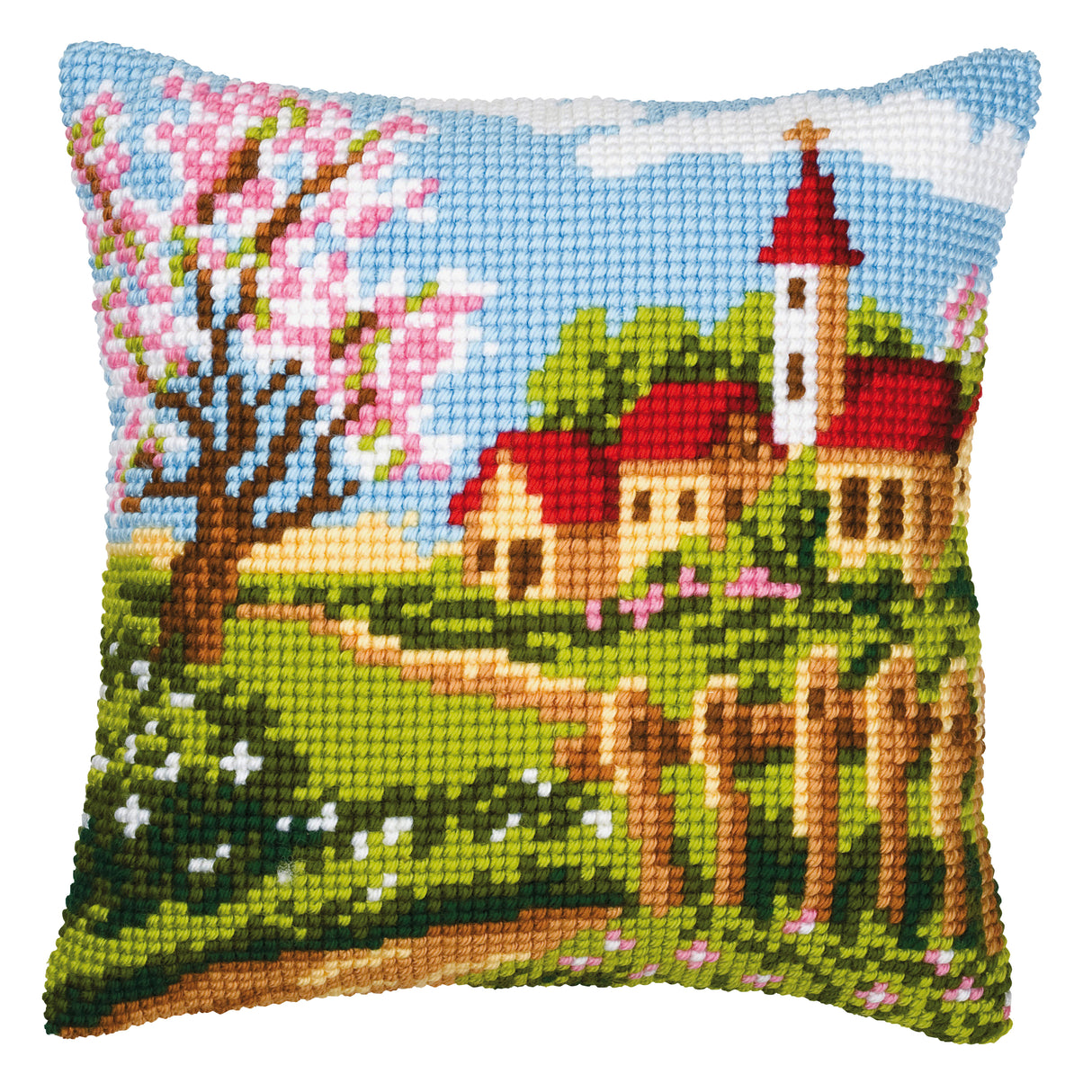 Vervaco Cross Stitch Kit 40cm Cushion Cover - Country Church