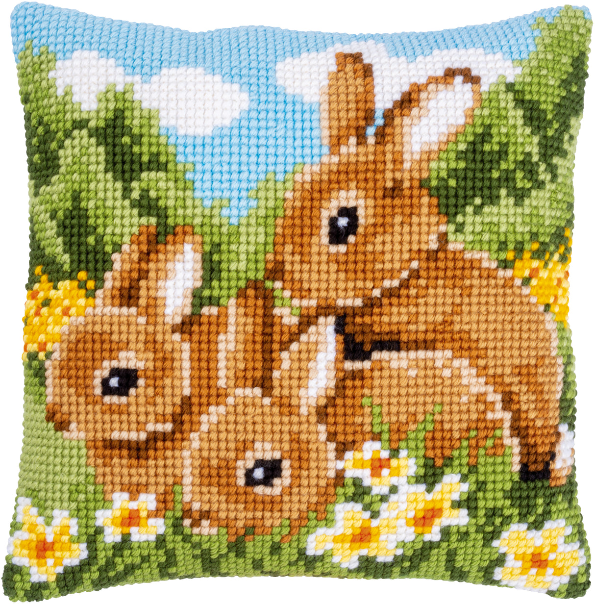 Vervaco Cross Stitch Kit 40cm Cushion Cover - Rabbits 2