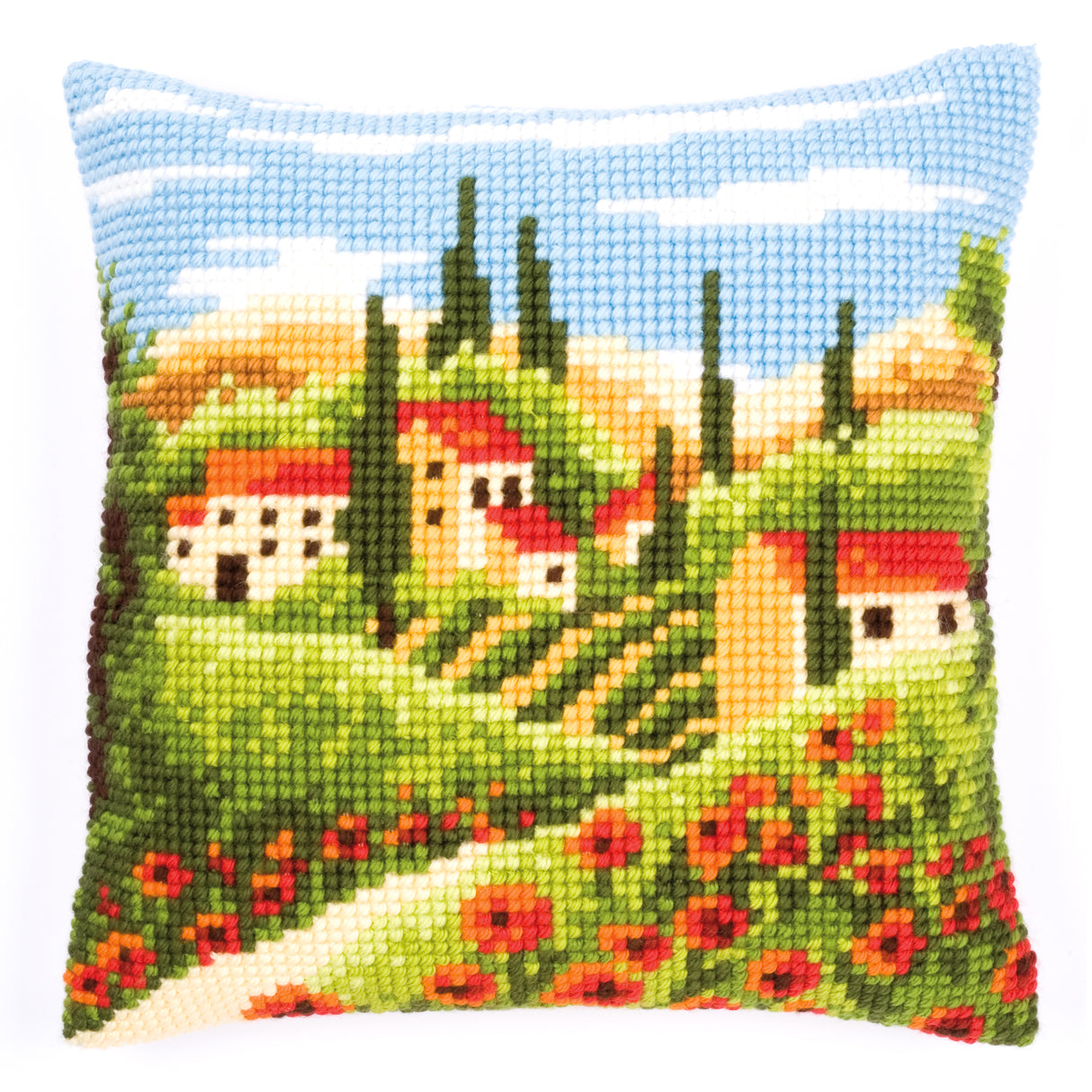 Vervaco Cross Stitch Kit 40cm Cushion Cover - Village