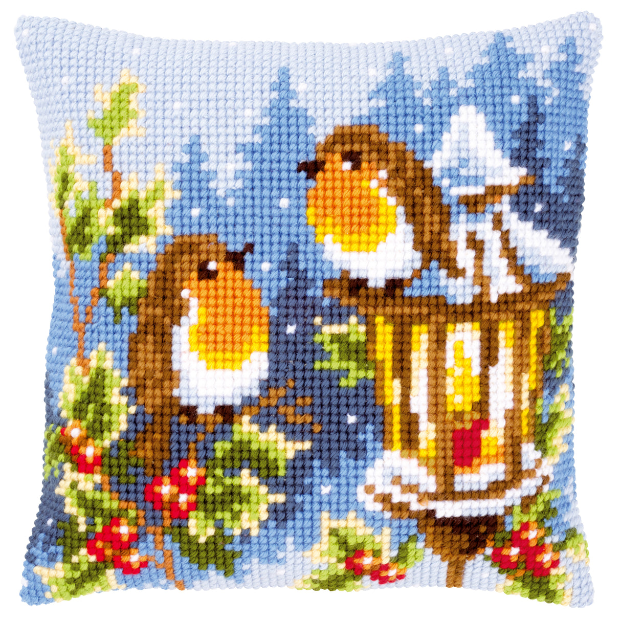 Vervaco Cross Stitch Kit 40cm Cushion Cover - Robins at the Lantern