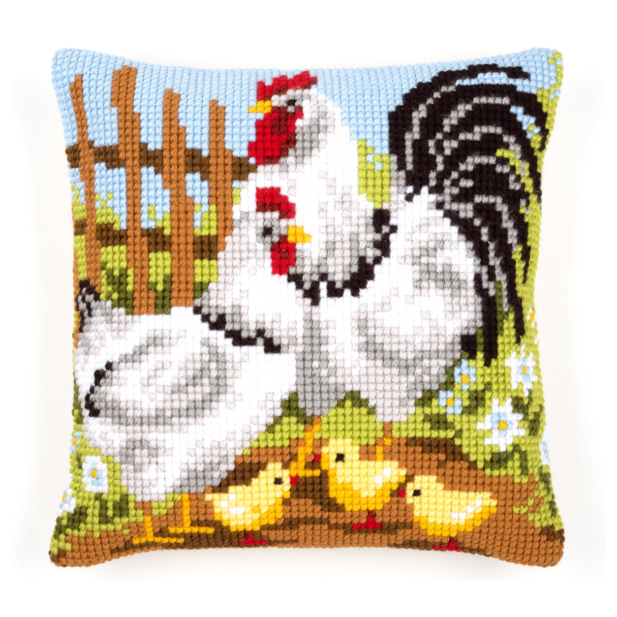 Vervaco Cross Stitch Kit 40cm Cushion Cover - Rooster Family