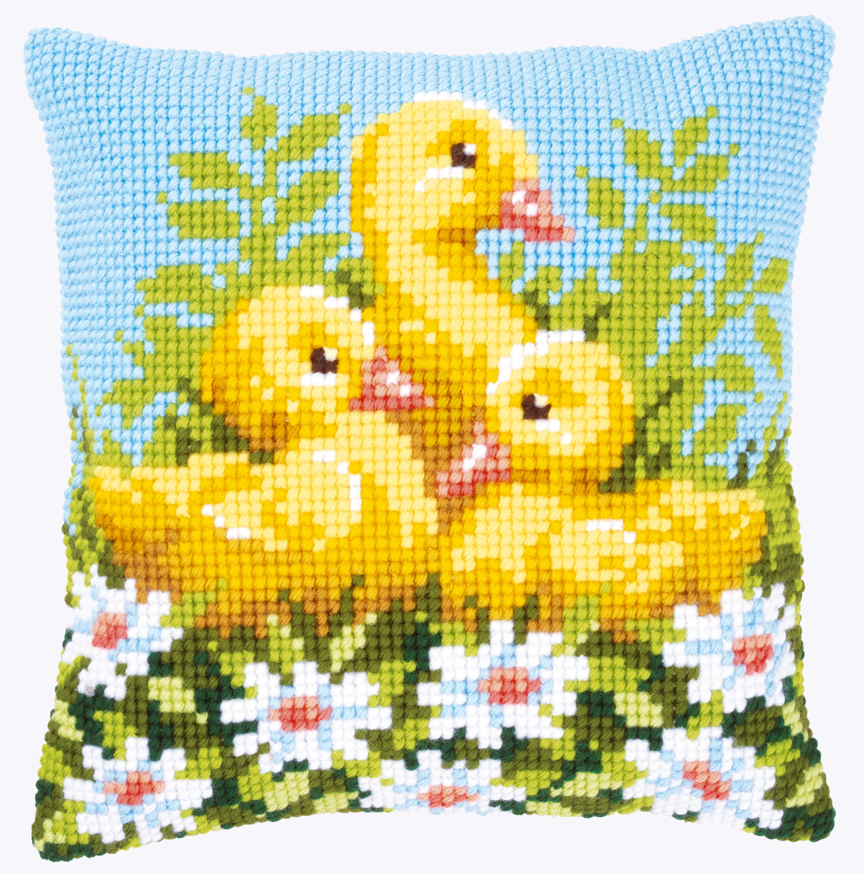 Vervaco Cross Stitch Kit 40cm Cushion Cover - Ducklings with Daisies