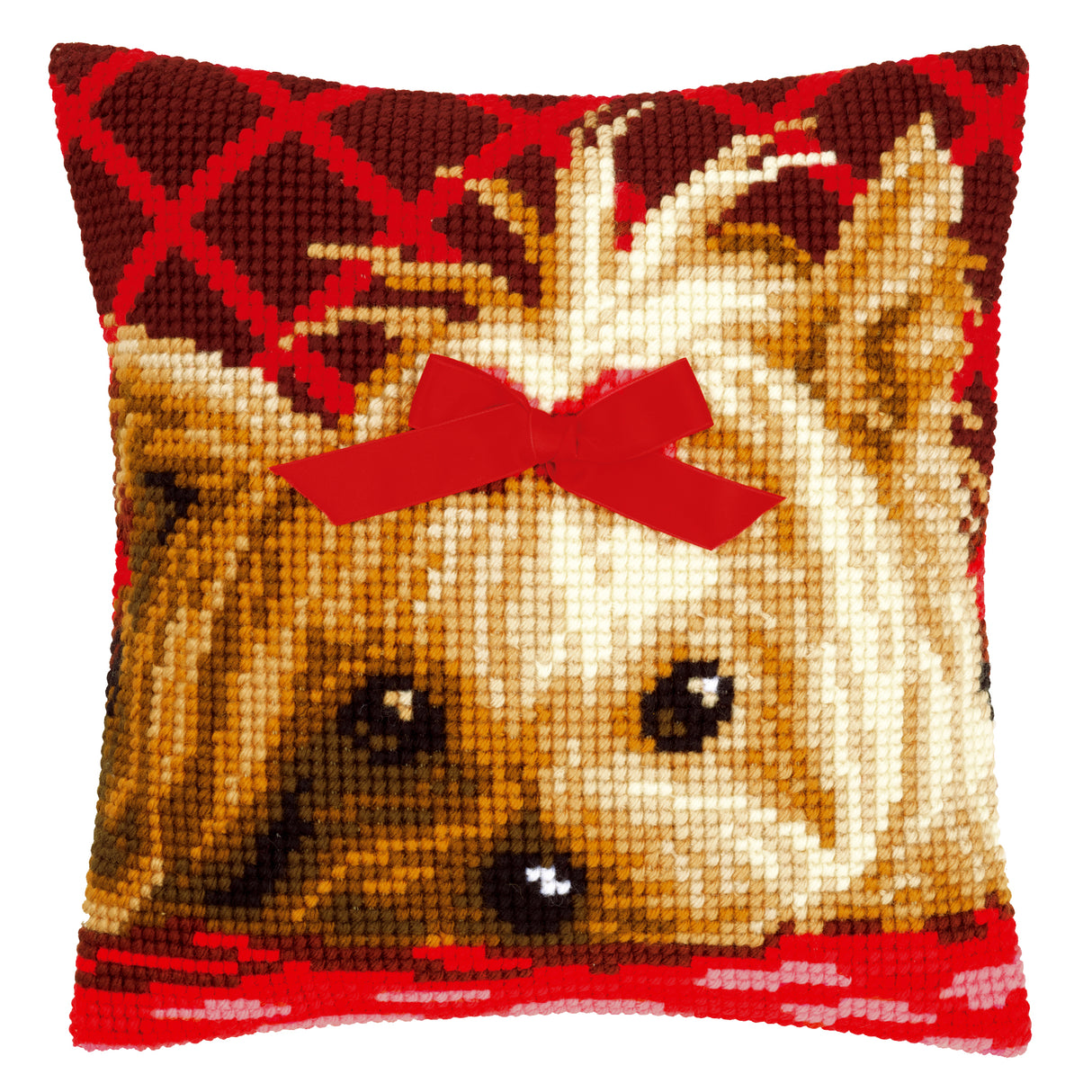 Vervaco Cross Stitch Kit 40cm Cushion Cover - Yorkshire with Bow