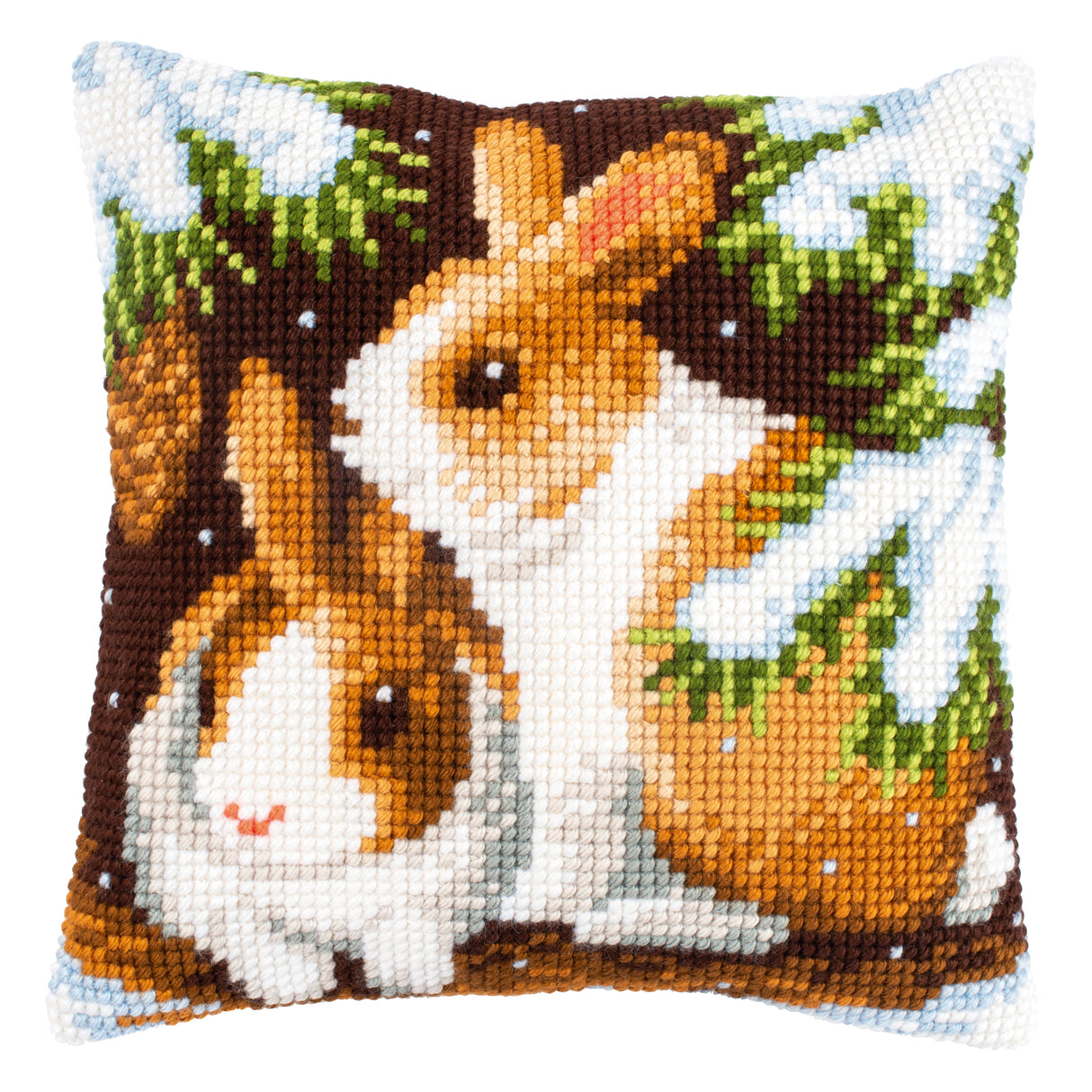 Vervaco Cross Stitch Kit 40cm Cushion Cover - Rabbits in the Snow