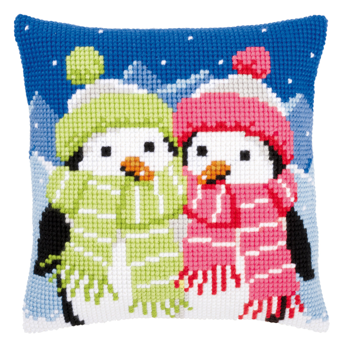 Vervaco Cross Stitch Kit 40cm Cushion Cover - Penguins with Scarf