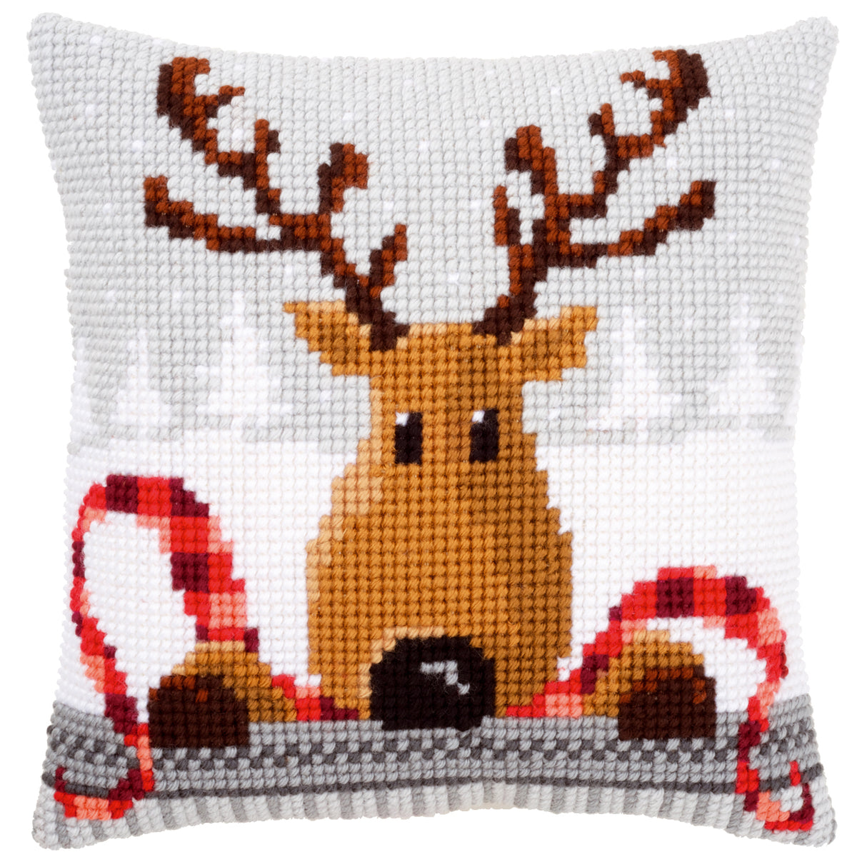Vervaco Cross Stitch Kit 40cm Cushion Cover - Reindeer with a Red Scarf