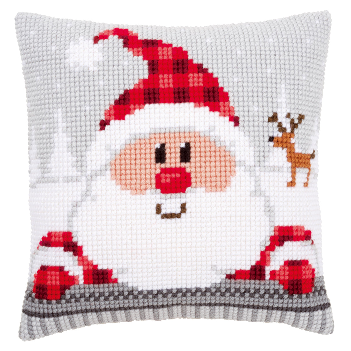 Vervaco Cross Stitch Kit 40cm Cushion Cover - Santa in a Plaid Hat