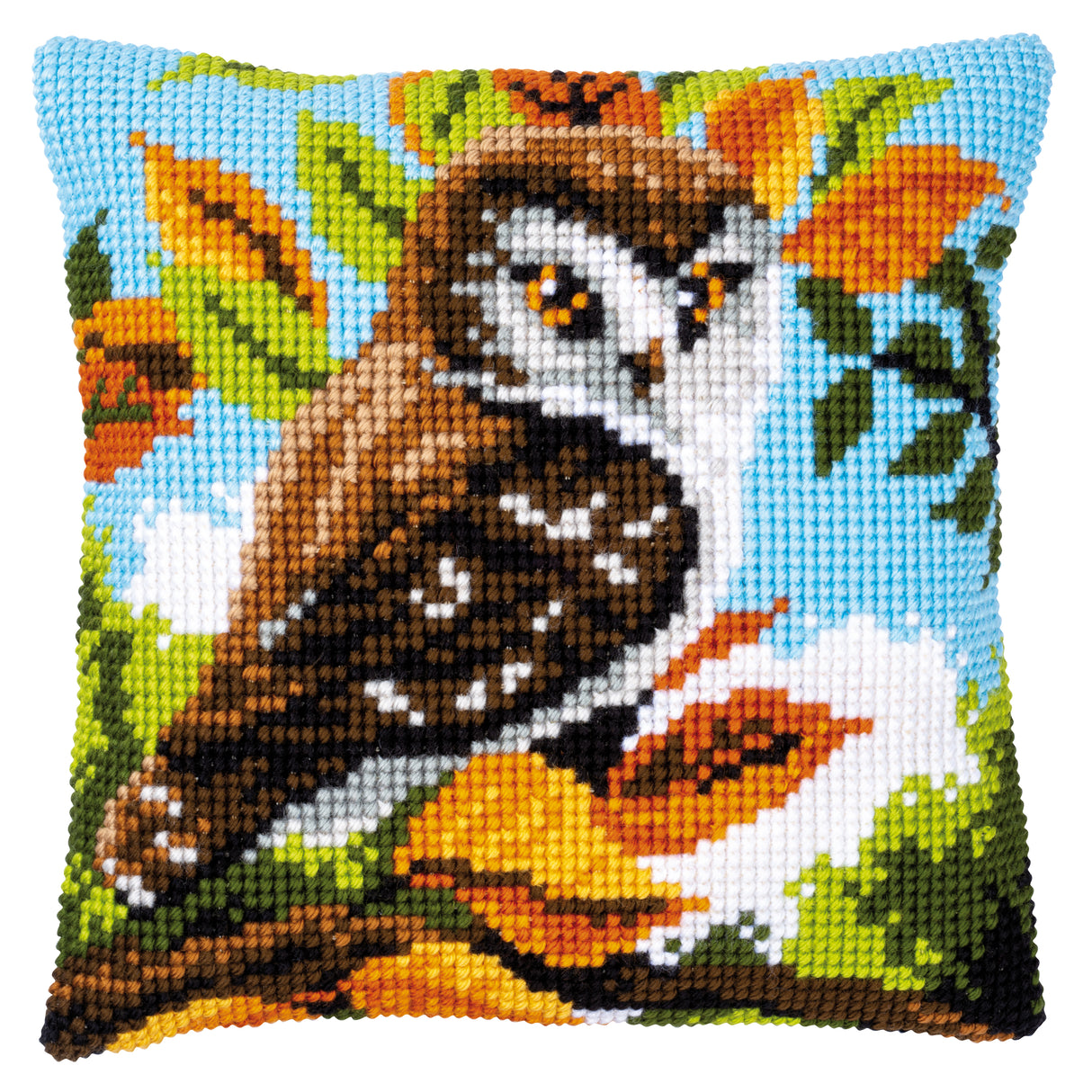 Vervaco Cross Stitch Kit 40cm Cushion Cover - Owl in the Bushes
