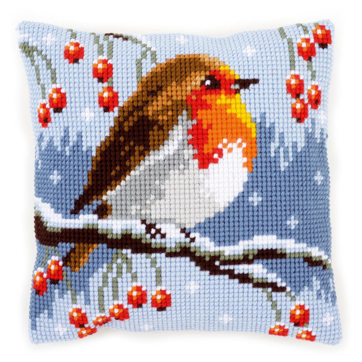 Vervaco Cross Stitch Kit 40cm Cushion Cover - Red Robin in the Winter