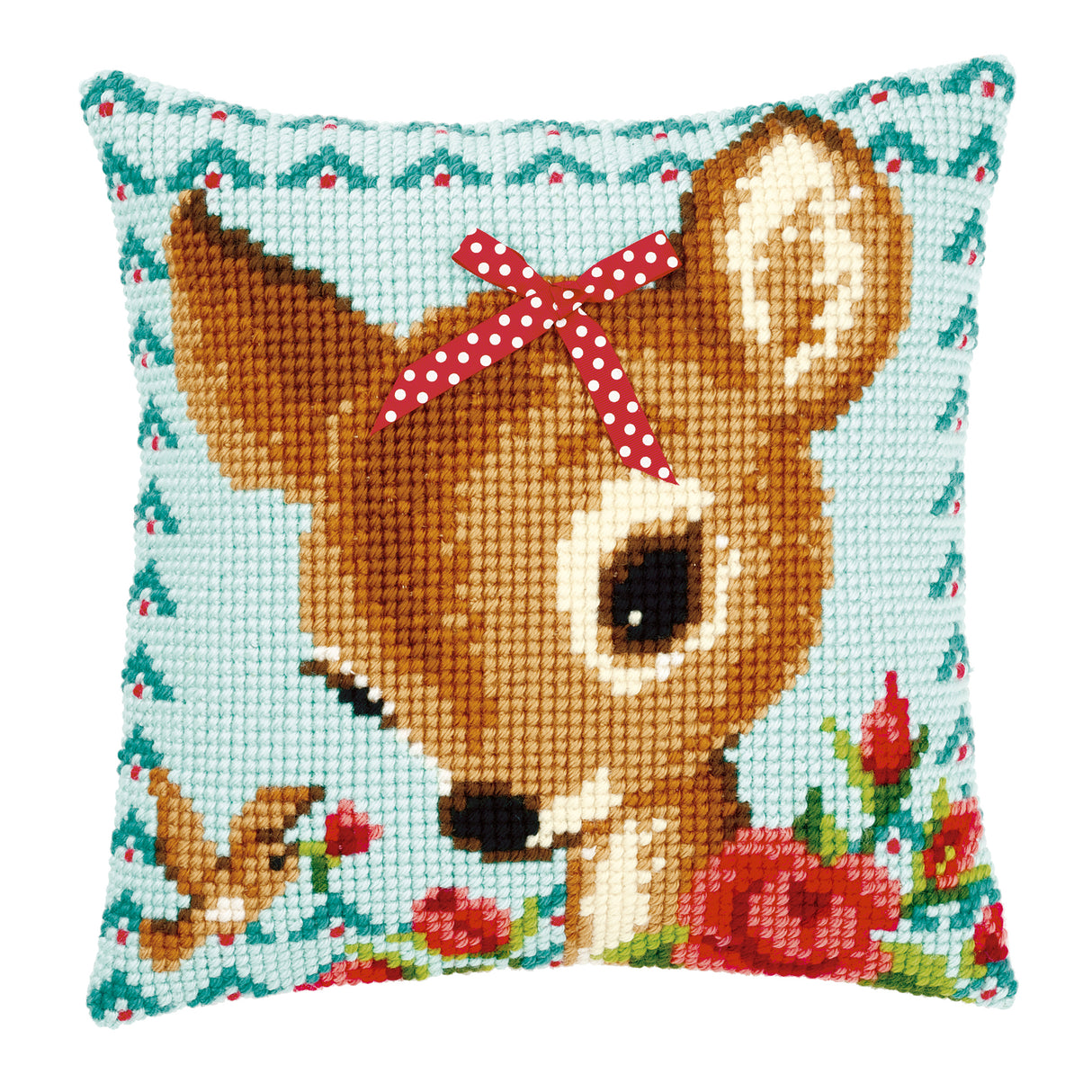 Vervaco Cross Stitch Kit 40cm Cushion Cover - Bambi with a Bow