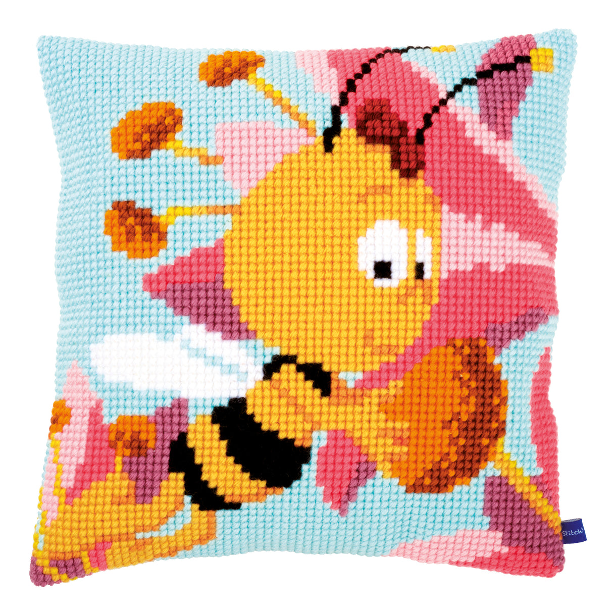 Vervaco Cross Stitch Kit 40cm Cushion Cover - Willy with a Pink Flower