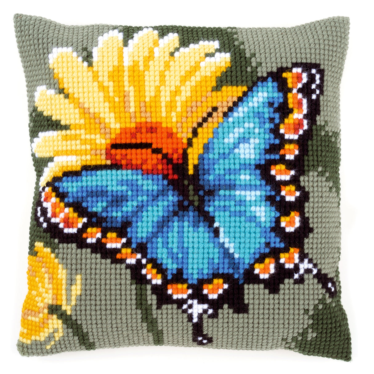 Vervaco Cross Stitch Kit 40cm Cushion Cover - Butterfly & Yellow Flower