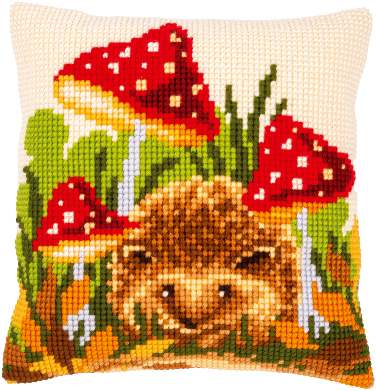 Vervaco Cross Stitch Kit 40cm Cushion Cover - Hedgehog and Mushrooms