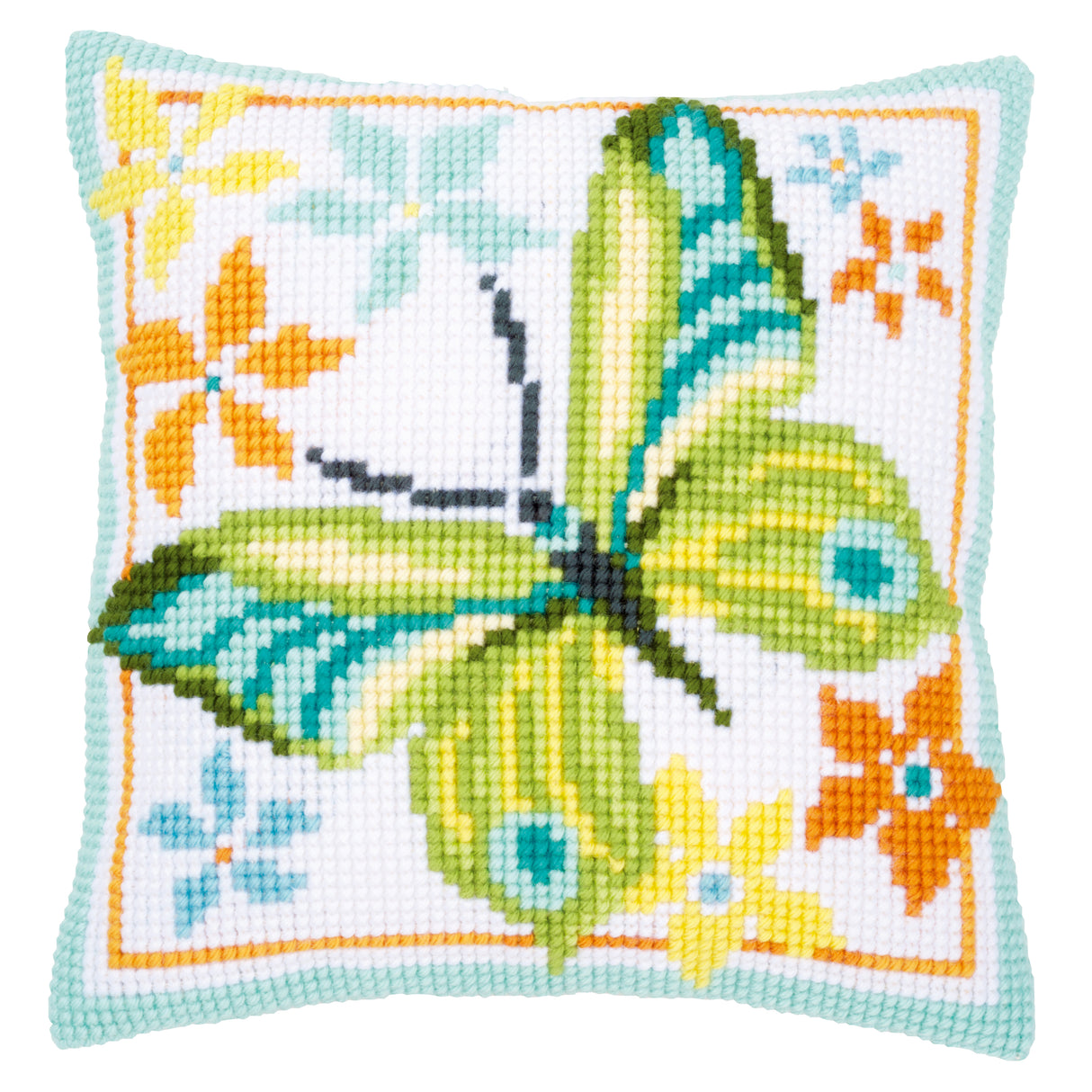 Vervaco Cross Stitch Kit 40cm Cushion Cover - Green Butterfly 2