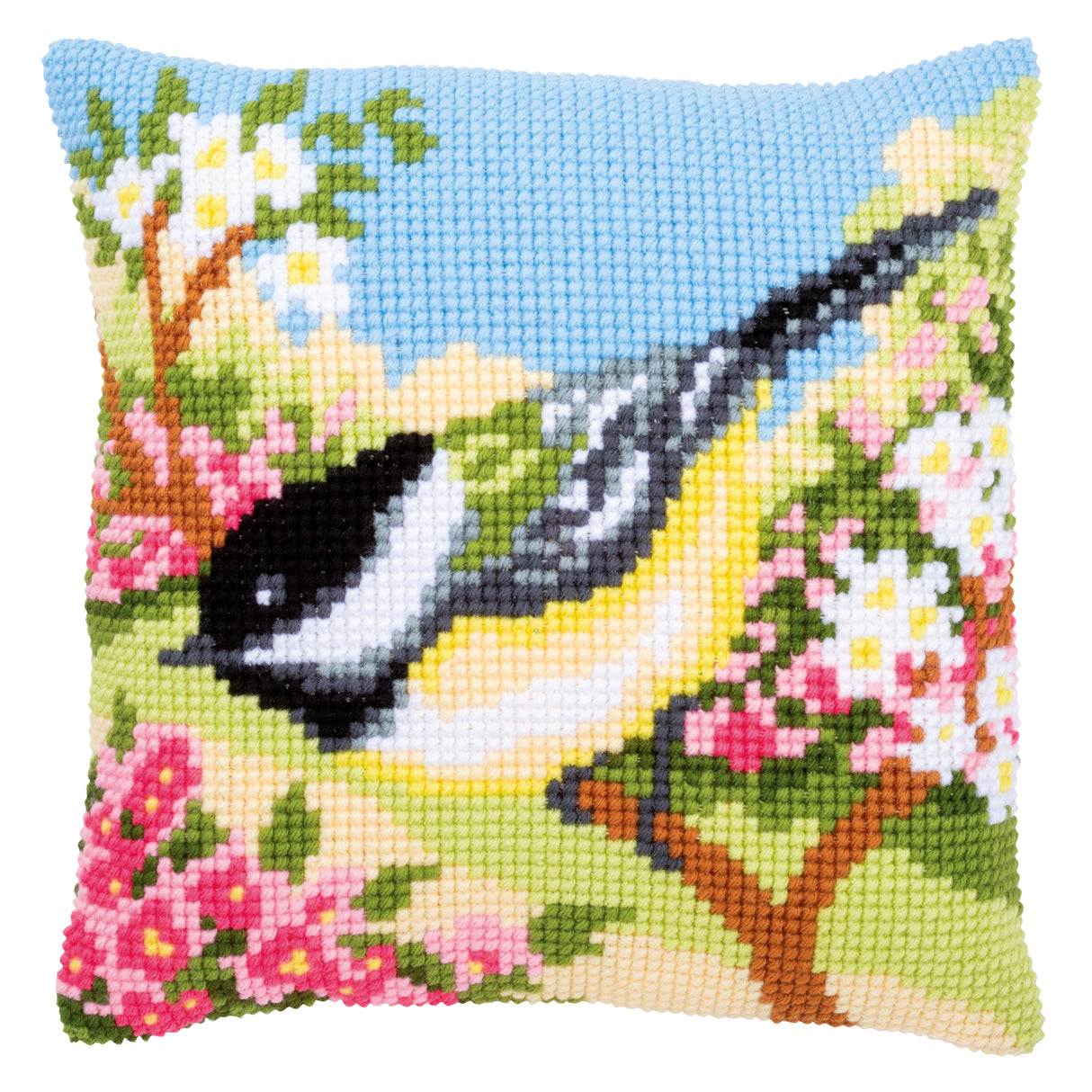 Vervaco Cross Stitch Kit 40cm Cushion Cover - Bird in the Garden