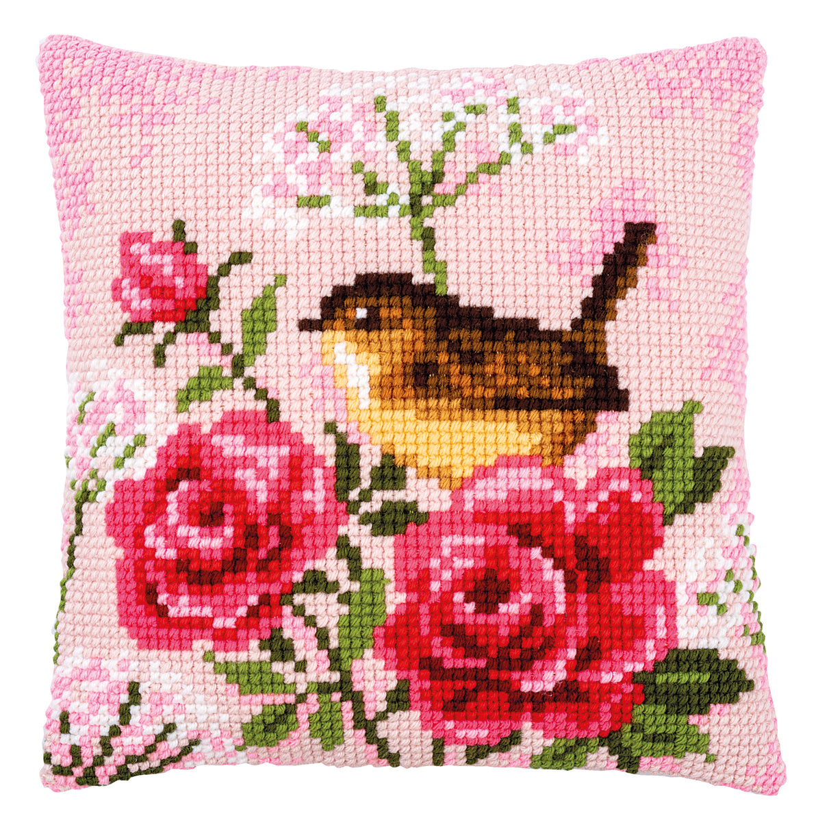Vervaco Cross Stitch Kit 40cm Cushion Cover - Bird and Roses