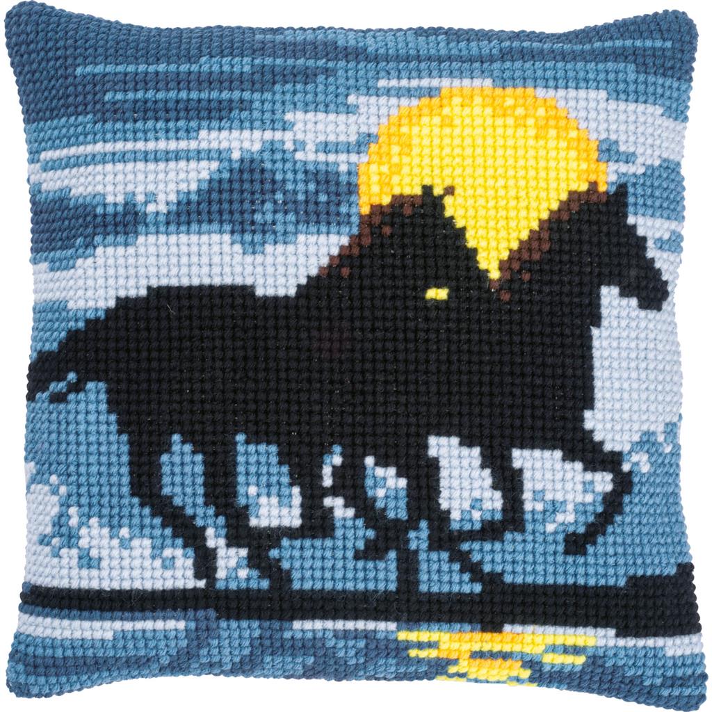 Vervaco Cross Stitch Kit 40cm Cushion Cover - Horses in Moonlight