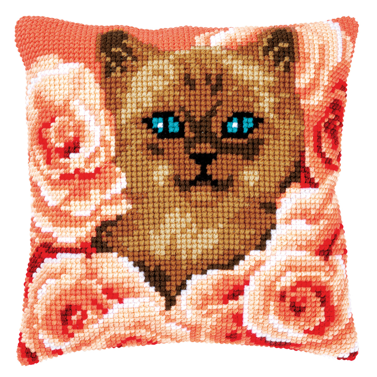 Vervaco Cross Stitch Kit 40cm Cushion Cover - Kitten Between Roses