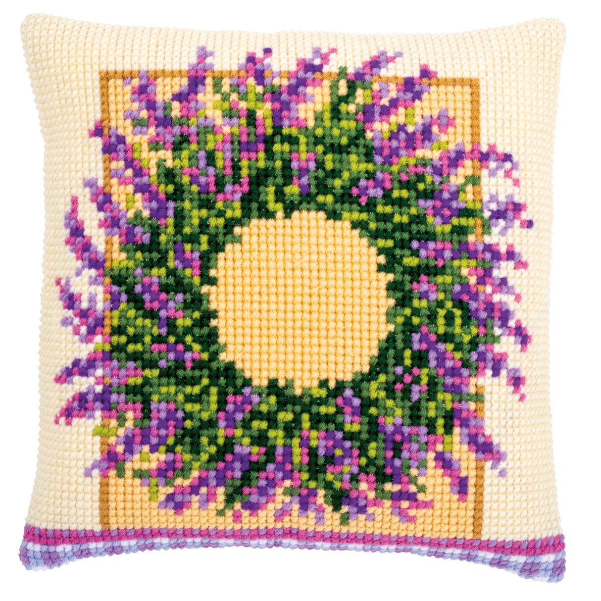 Vervaco Cross Stitch Kit 40cm Cushion Cover - Lavender Wreath