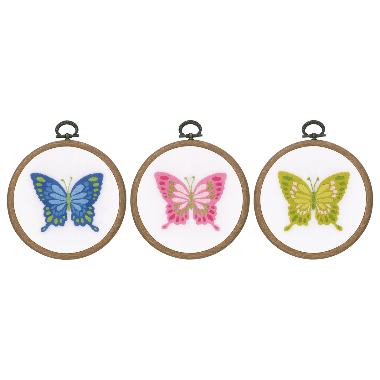 Vervaco Embroidery Kit with 4" Hoops - Butterflies: (Set of 3)