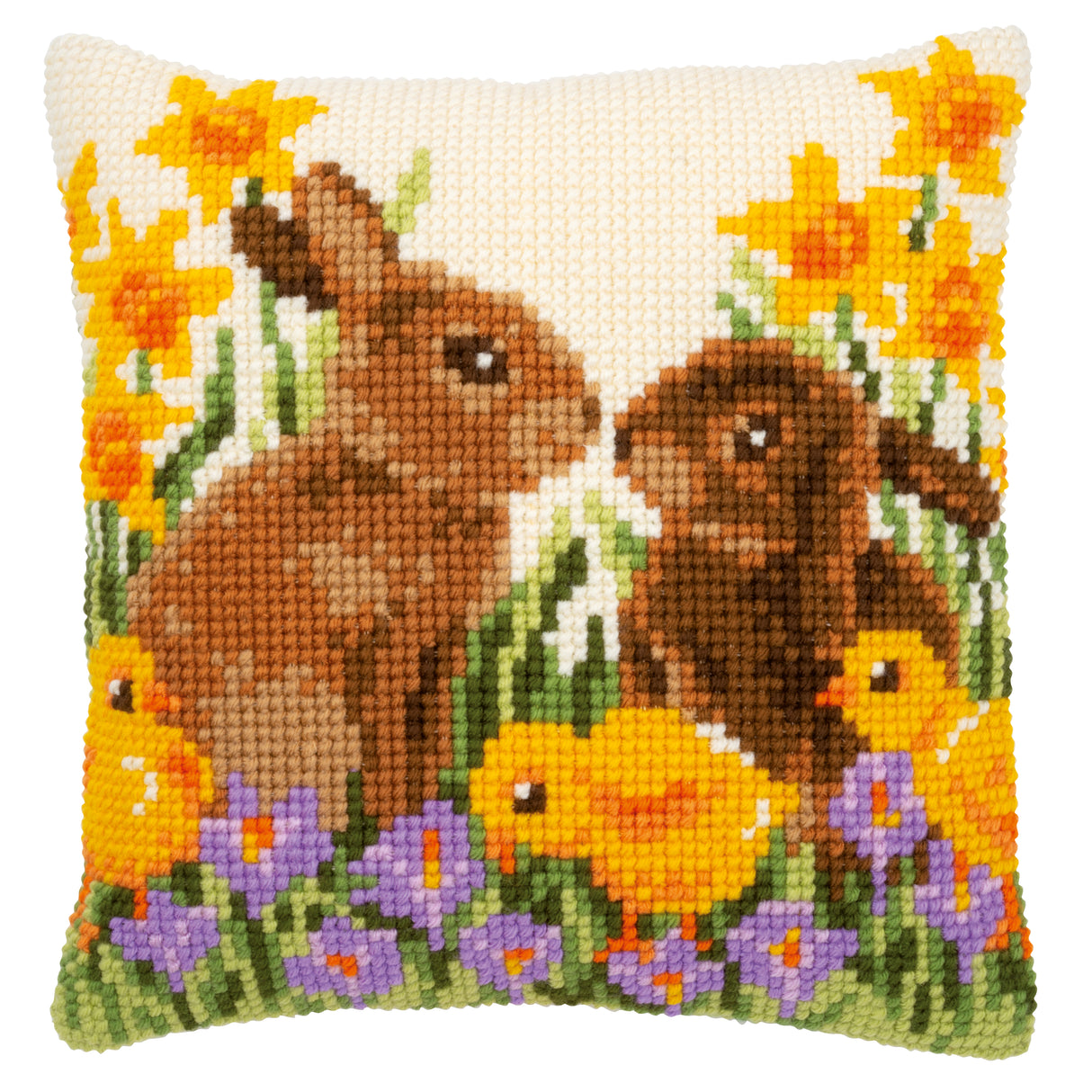 Vervaco Cross Stitch Kit 40cm Cushion Cover - Rabbits with Chicks
