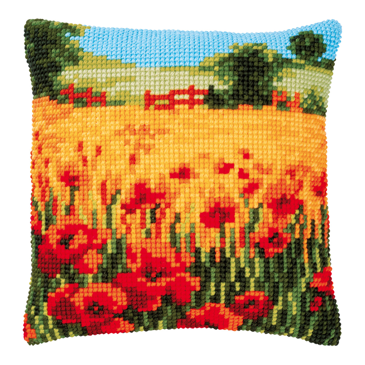 Vervaco Cross Stitch Kit 40cm Cushion Cover - Poppies Landscape 1