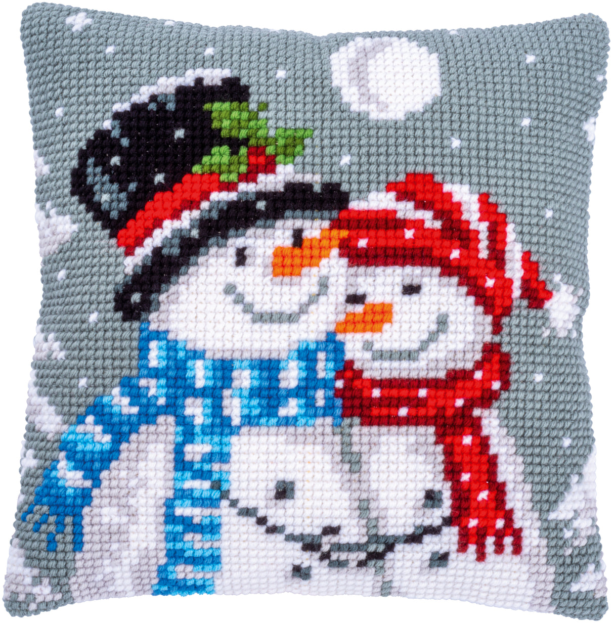 Vervaco Cross Stitch Kit 40cm Cushion Cover - Snowmen 4