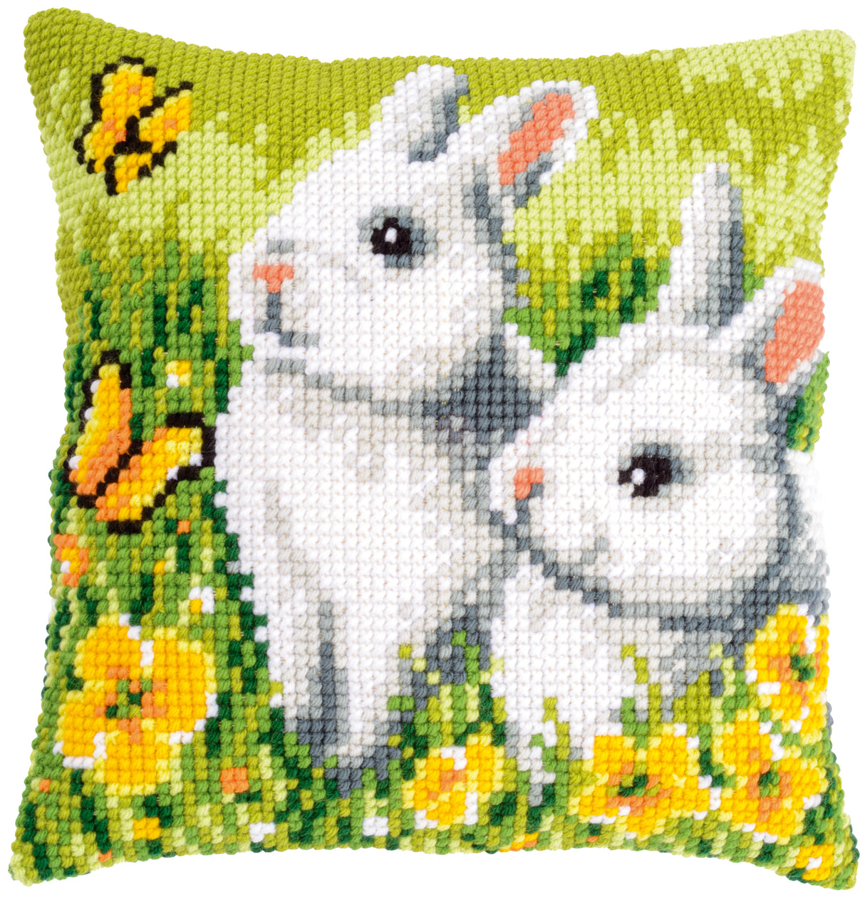 Vervaco Cross Stitch Kit 40cm Cushion Cover - Rabbits and Butterflies