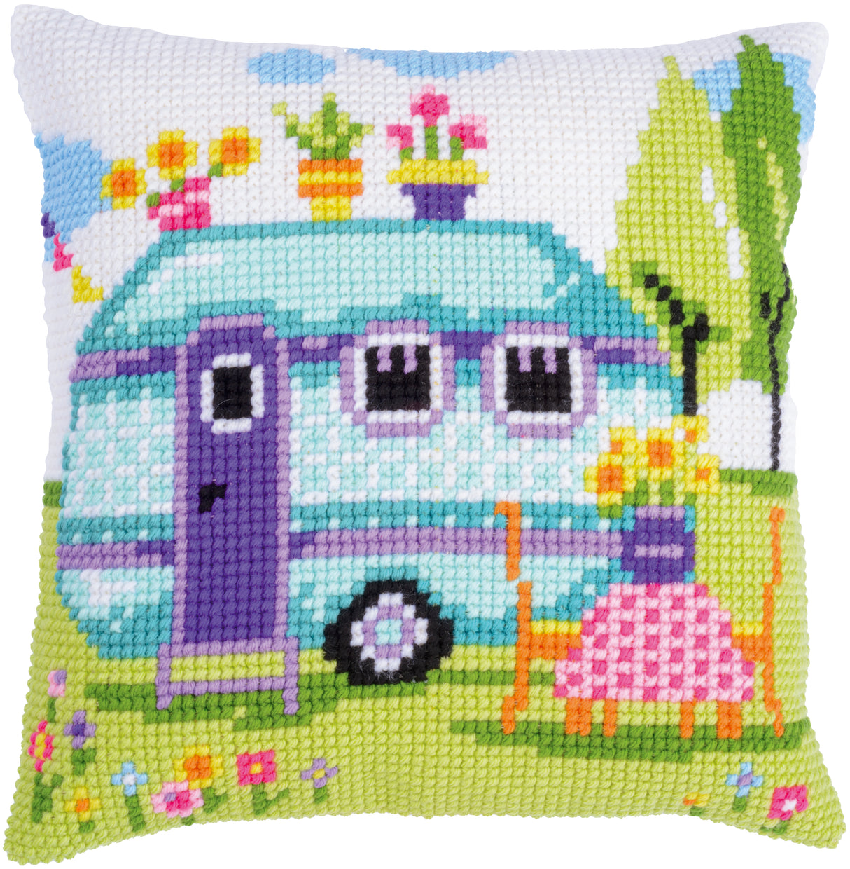 Vervaco Cross Stitch Kit 40cm Cushion Cover - Road Trip Vacation