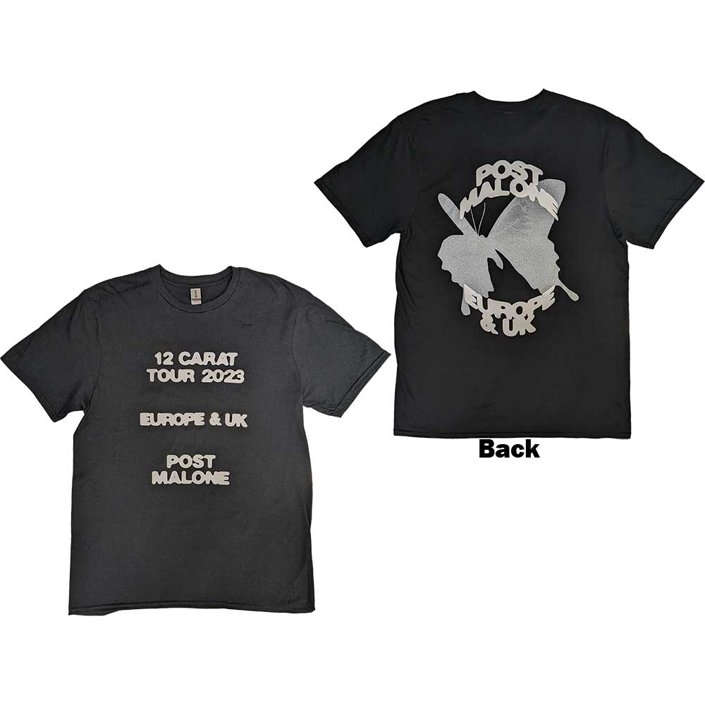 Post Malone Unisex T-Shirt Butterfly Logo 2023 Tour Black (L)