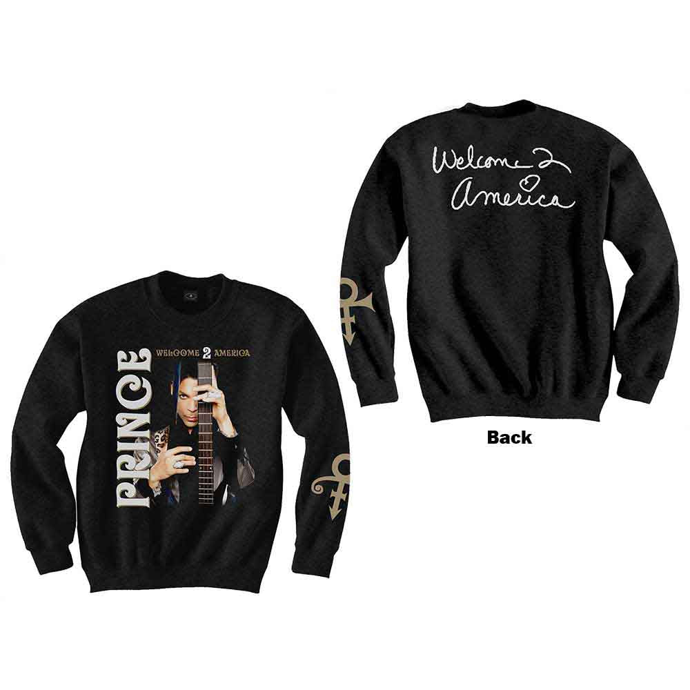 Prince Unisex Sweatshirt Welcome 2 America Guitar Black (XL)