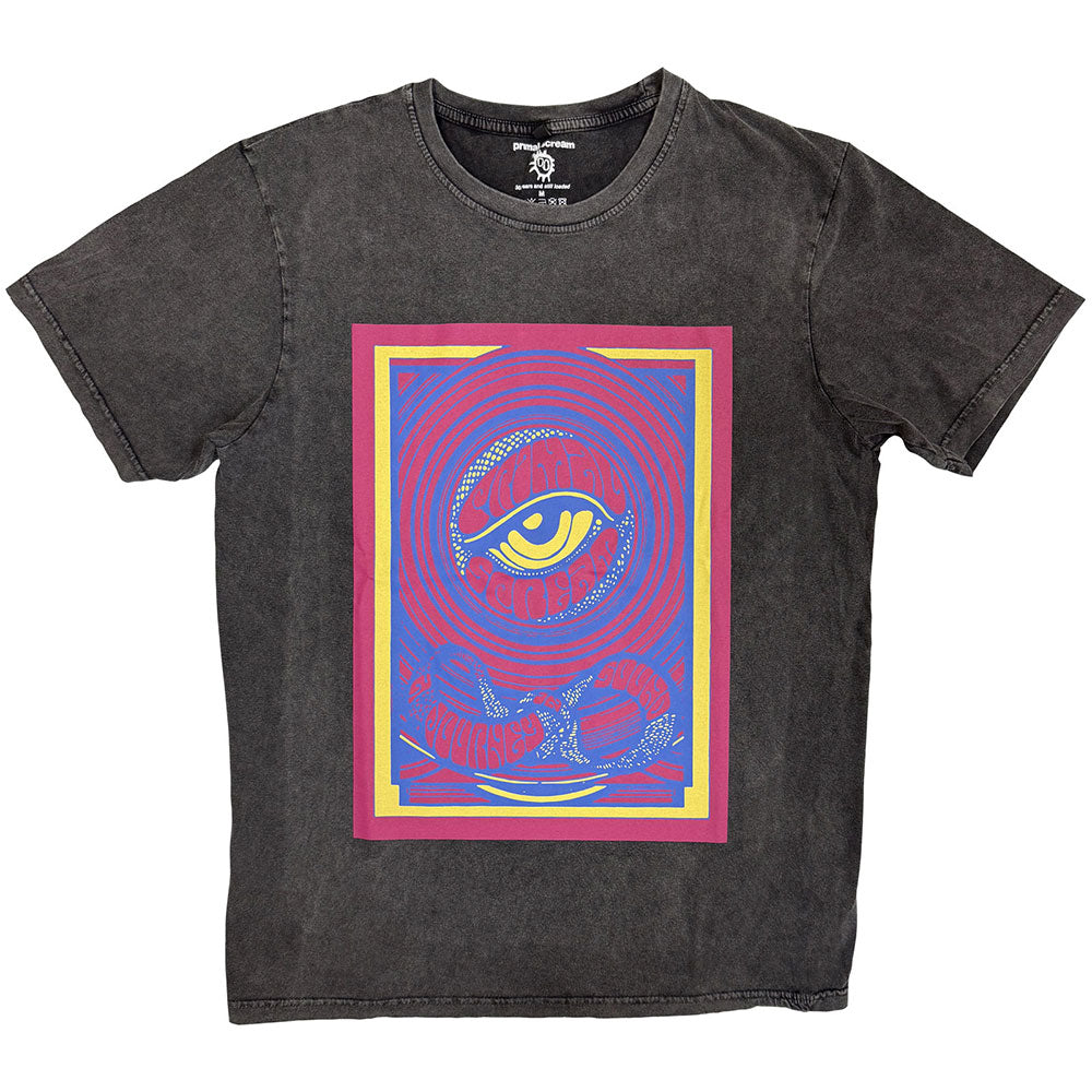 Primal Scream Unisex Stone Wash T-Shirt Psychedelic Eye Charcoal Grey (L)