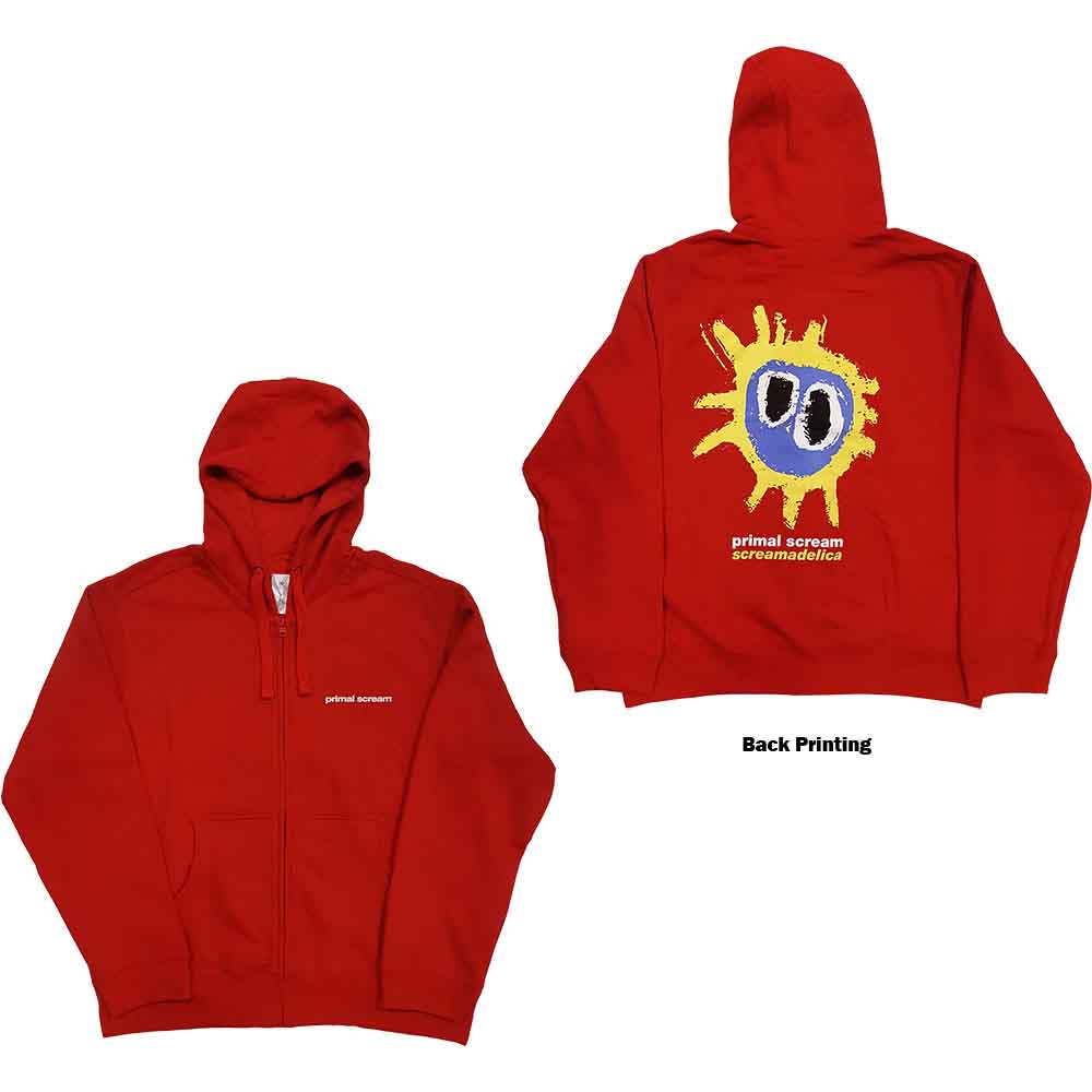 Primal Scream Unisex Zipped Hoodie Screamadelica (Back Print) Red (M)