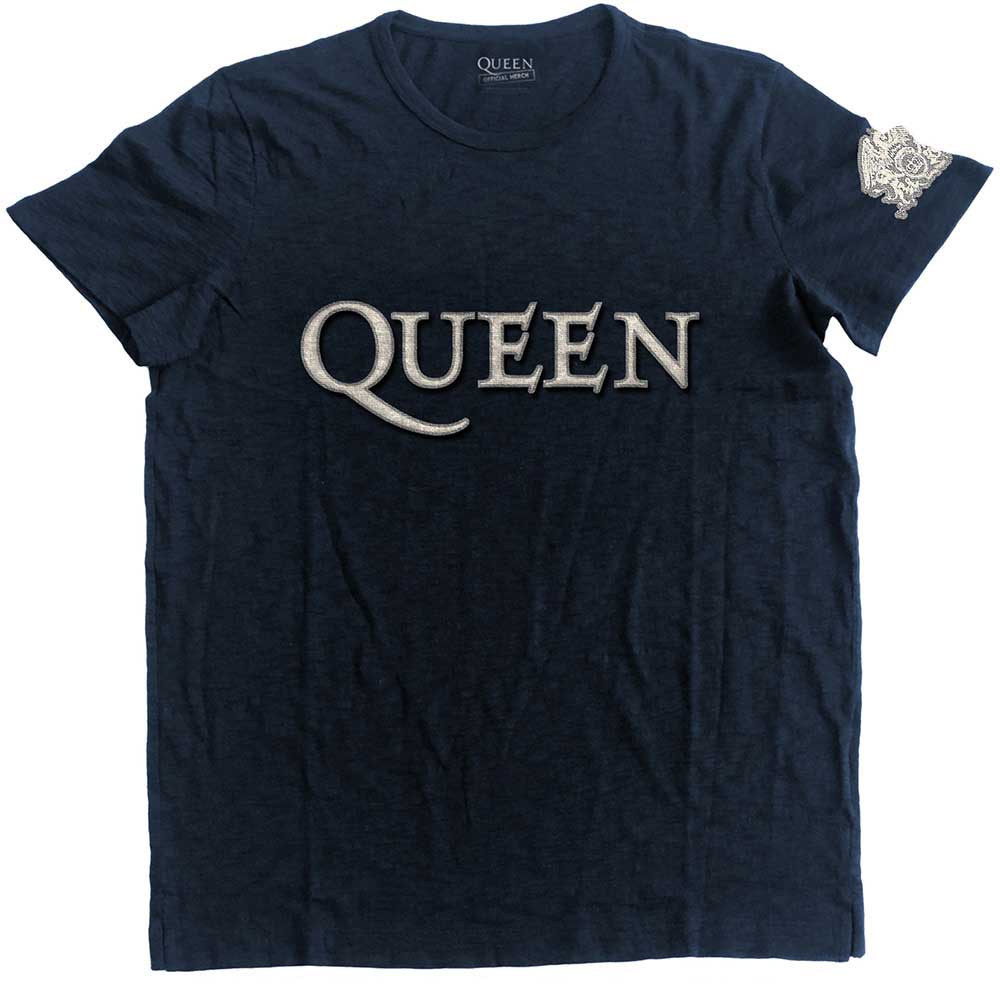 Queen Men's Fashion T-Shirt Logo & Crest Applique Motifs Navy Blue (XL)