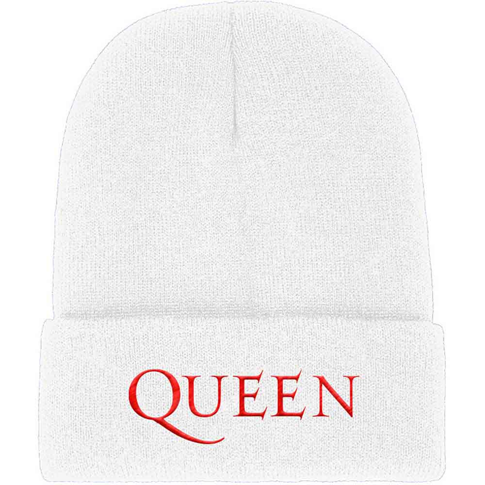Queen Unisex Beanie Hat Logo White